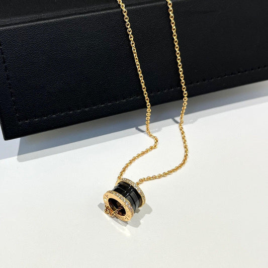 [Solara Jewelry]ZERO 1 BLACK CERAMIC DIAMOND PINK GOLD NECKLACE